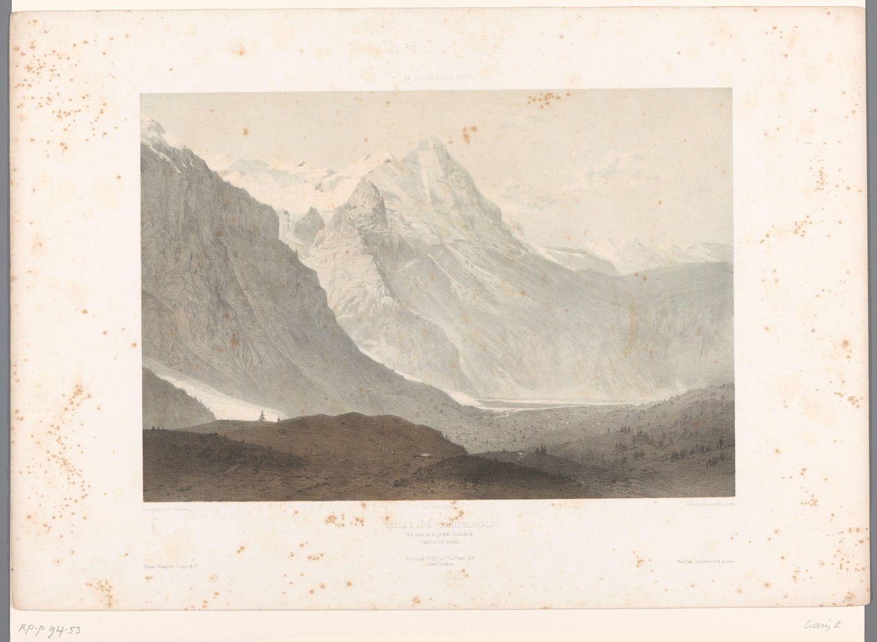 Pohled do údolí Grindelwald Údolí Grindelwald (název na objektu) Tváře ve Švýcarsku a Savoy (název série) La Suisse et la Savoie (název série na objektu) od Eugene Ciceri