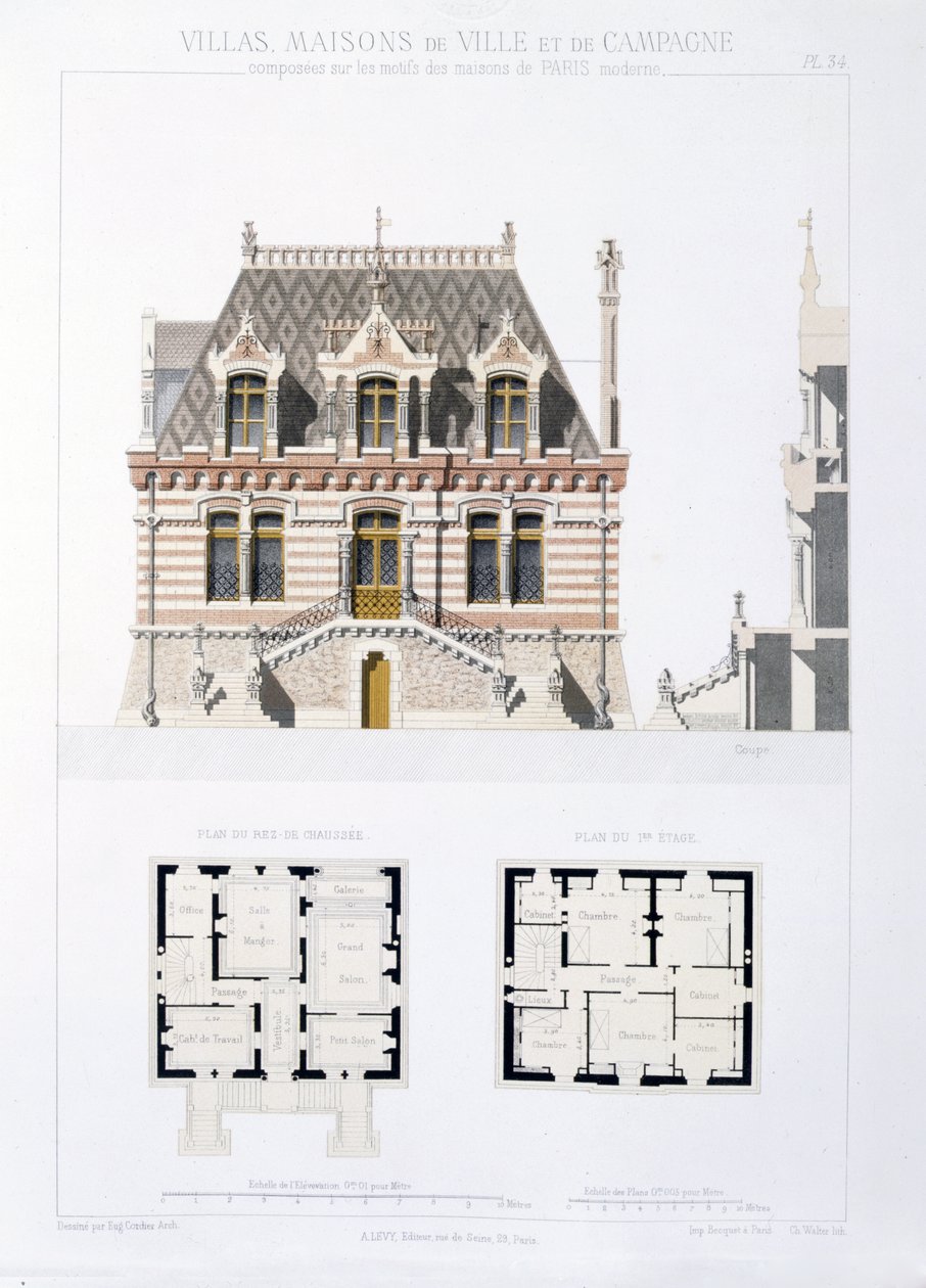 Design z městských a venkovských domů na základě moderních domů v Paříži, c.1864 od Eugene Cordier