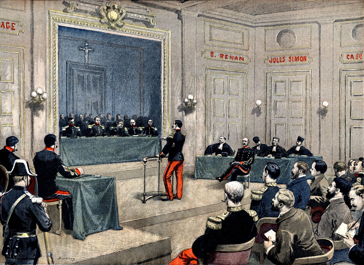 Kapitán Alfred Dreyfus před válečnou radou od Eugene Damblans