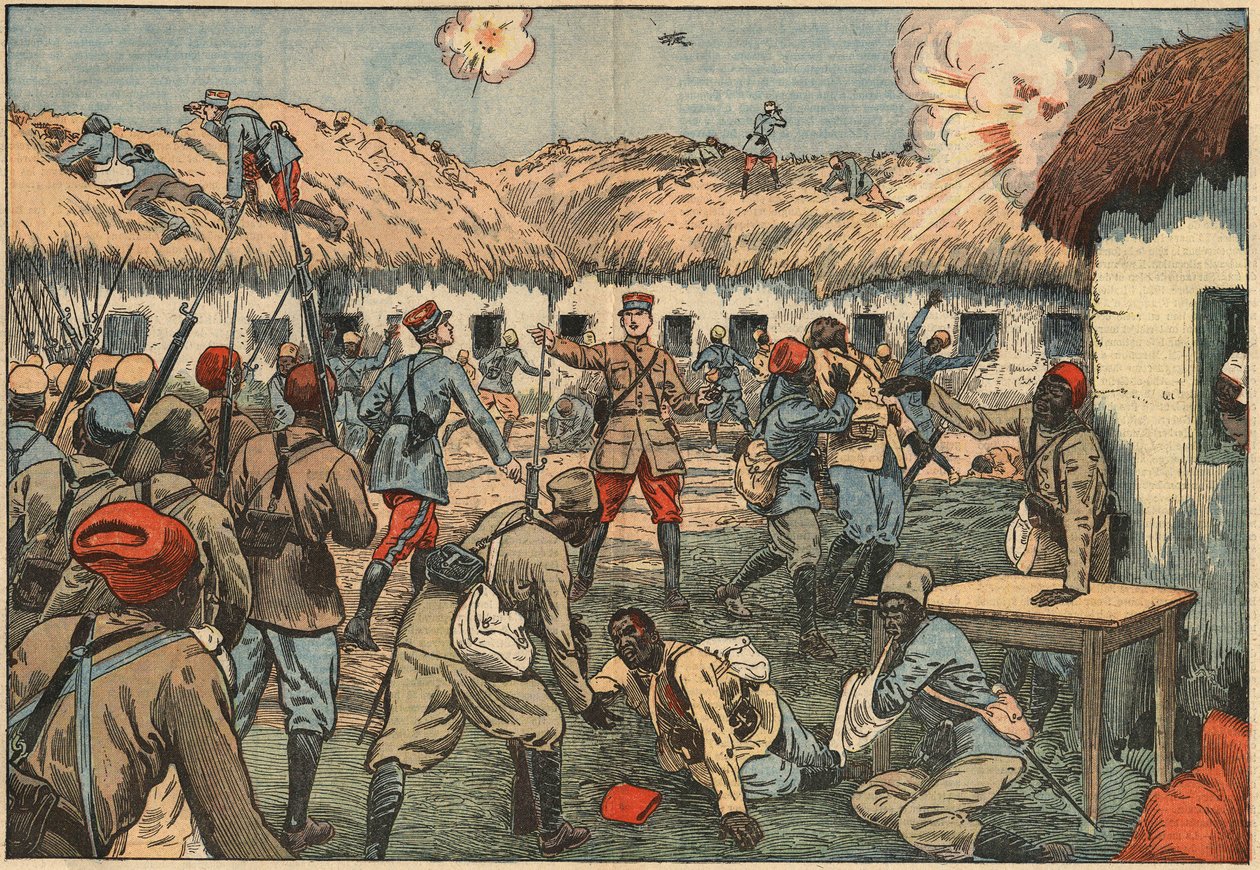 Koloniální jednotky odemkly místo Aoulay (Aoulai) v Maroku pod vedením kapitána Duboina. Ilustrace Damblans. V „Le Pelerin“ ze 7. června od Eugene Damblans