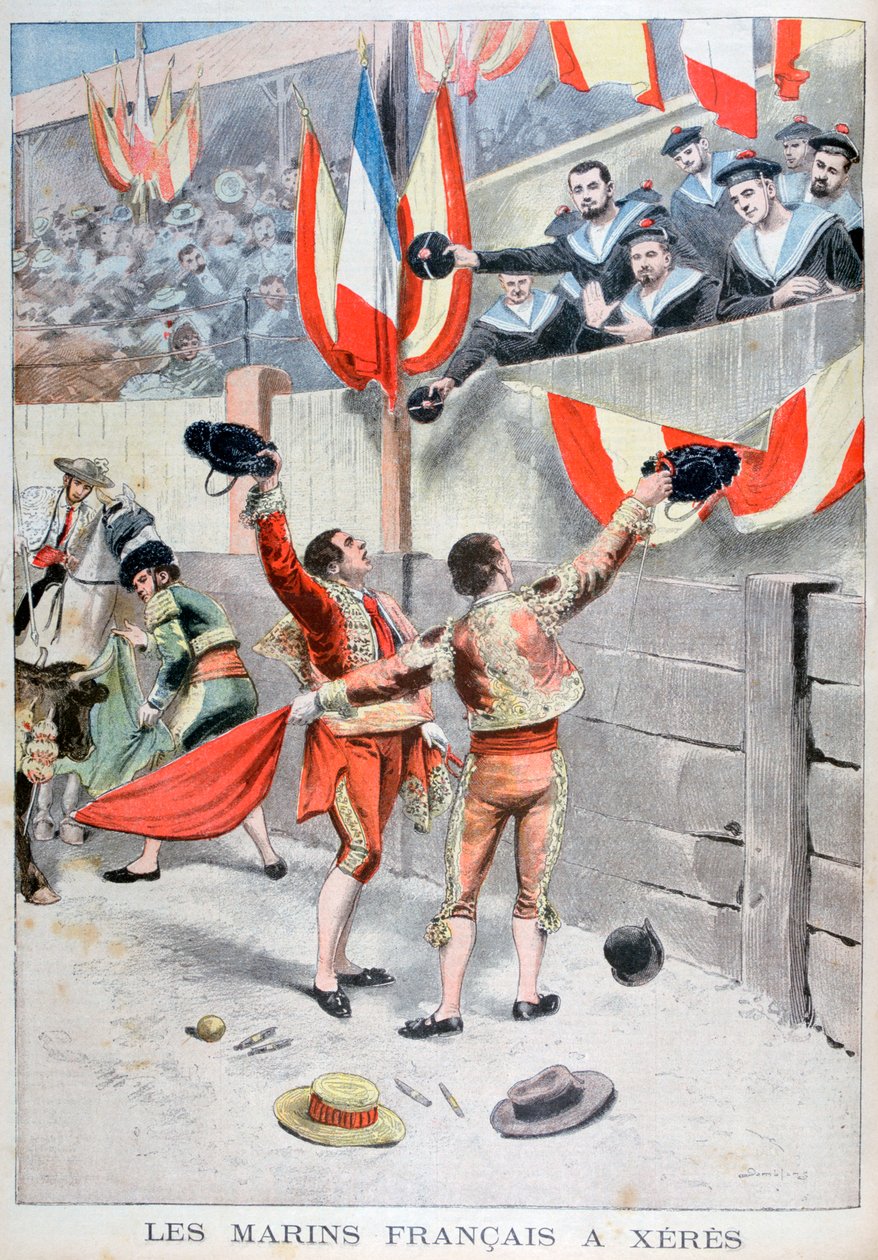 Francouzští námořníci sledující býčí zápas, Xeres, Španělsko, 1899 od Eugene Damblans