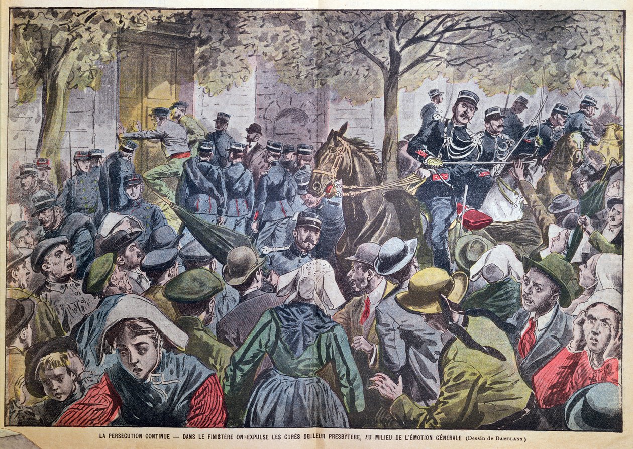 Vyhnání kněží z jejich presbyteria ve Finistere, Bretaň, ilustrace z časopisu 