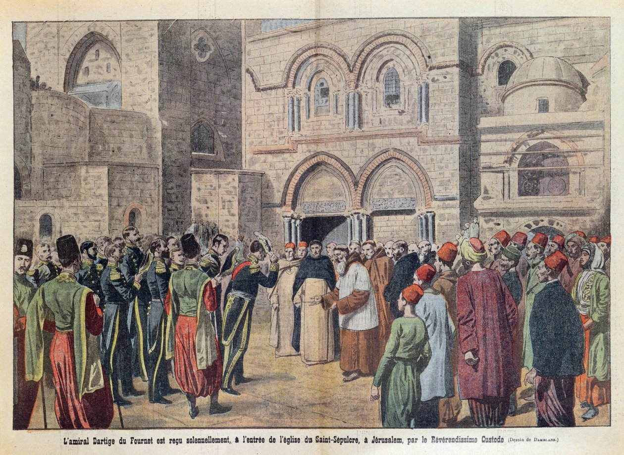 Přijetí admirála Dartige du Fournet (1856-1940) v kostele Božího hrobu v Jeruzalémě, ilustrace z časopisu 