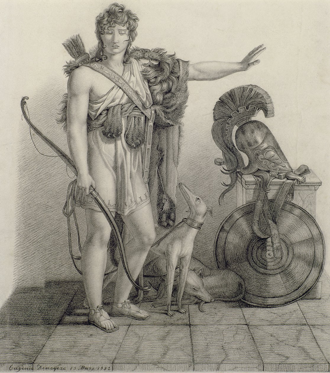 Hippolytus, 1832, podle obrazu barona Pierre Narcisse Guerin (1774-1833) (uhl na papíře) od Eugene Denagers