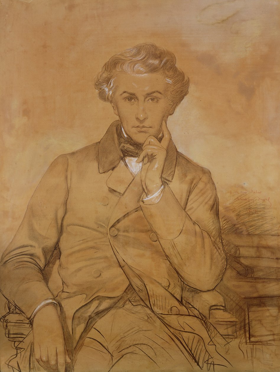 Portrét Henri Rebera (1807-80) (tužka a bílá křída na papíře) od Eugene Emmanuel Amaury Duval