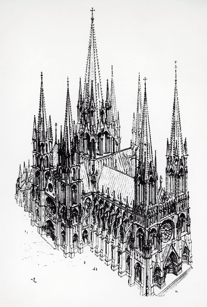 Izometrický pohled na ideální katedrálu, kresba Eugena Emmanuela Viollet-le-Duc (1814-1879) ze Slovníku francouzské architektury 11. až 16. století od Eugene Emmanuel Viollet le Duc