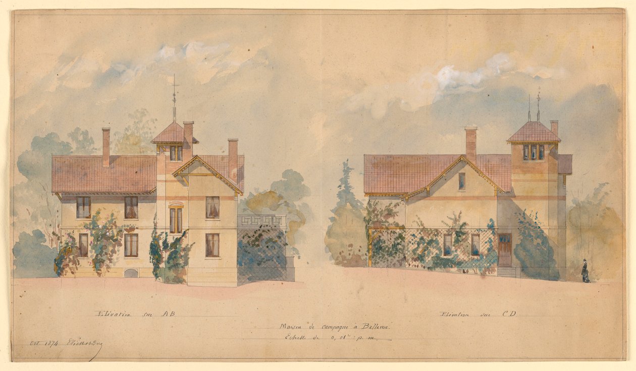 Architektonický projekt domu P. J. Hetzela od Eugene Emmanuel Viollet le Duc