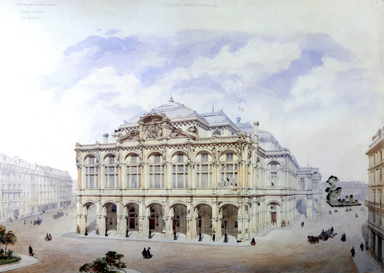 Opera Garnier v Paříži v roce 1850 od Eugene Viollet-le-Duc (Viollet le Duc) (1814-1879) od Eugene Emmanuel Viollet le Duc