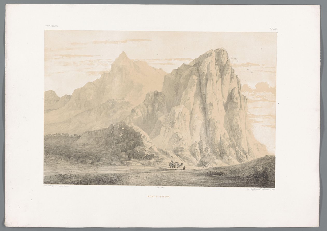 Mount Behistun v Íránu Mont Bi Sutoun (název na objektu) Perské krajiny (název série) Perse modern (název série) od Eugene Flandin