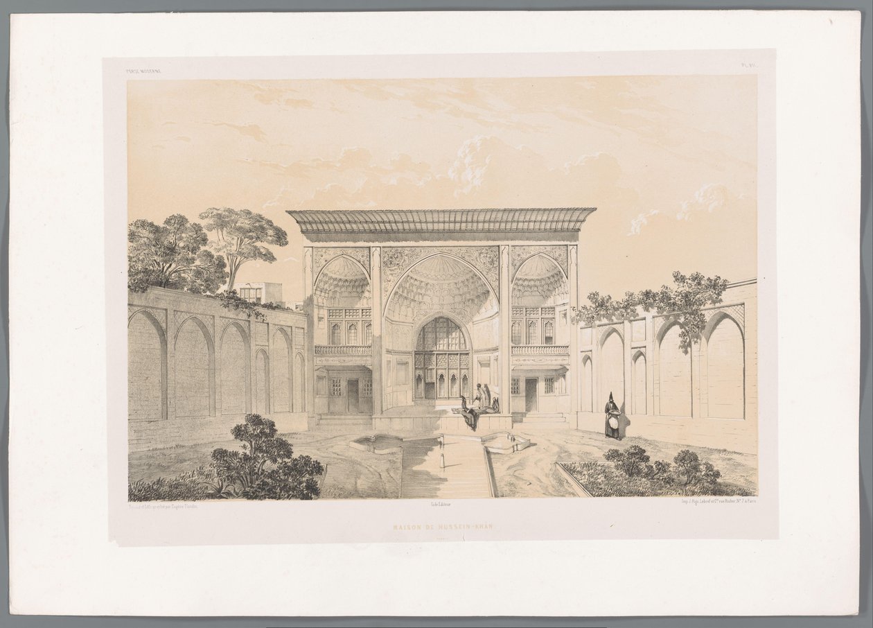 Nádvoří domu Hussein Khan v Tabriz Maison de Hussein-Khân Tabriz (název na objektu) Perské krajiny (název série) Perse modern (název série) od Eugene Flandin