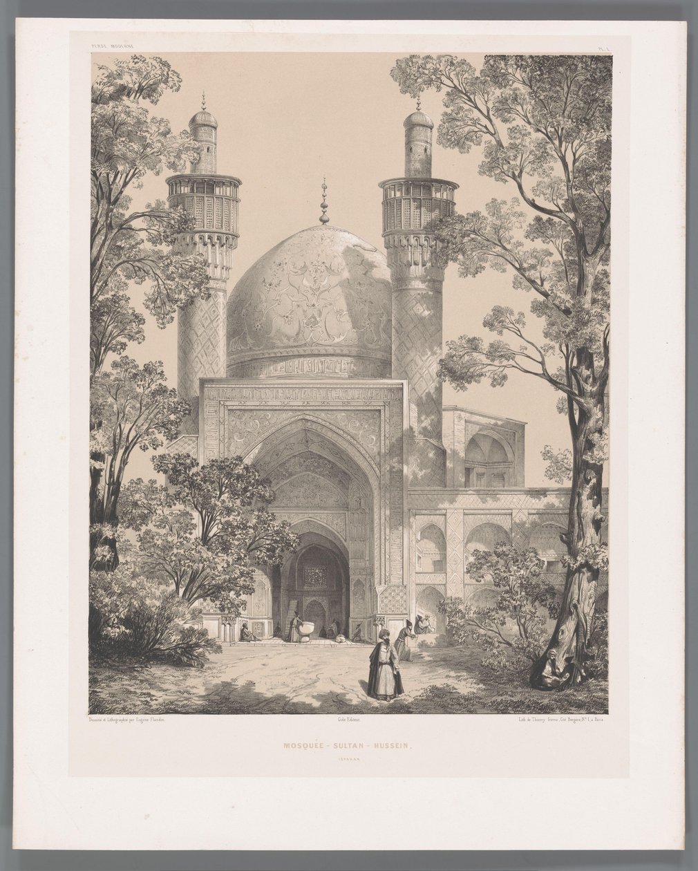 Škola Chahar Bagh v Isfahánu Mešita-Sultan-Hussein Ispahan (název na objektu) Perské krajiny (název série) Perse modern (název série) od Eugene Flandin