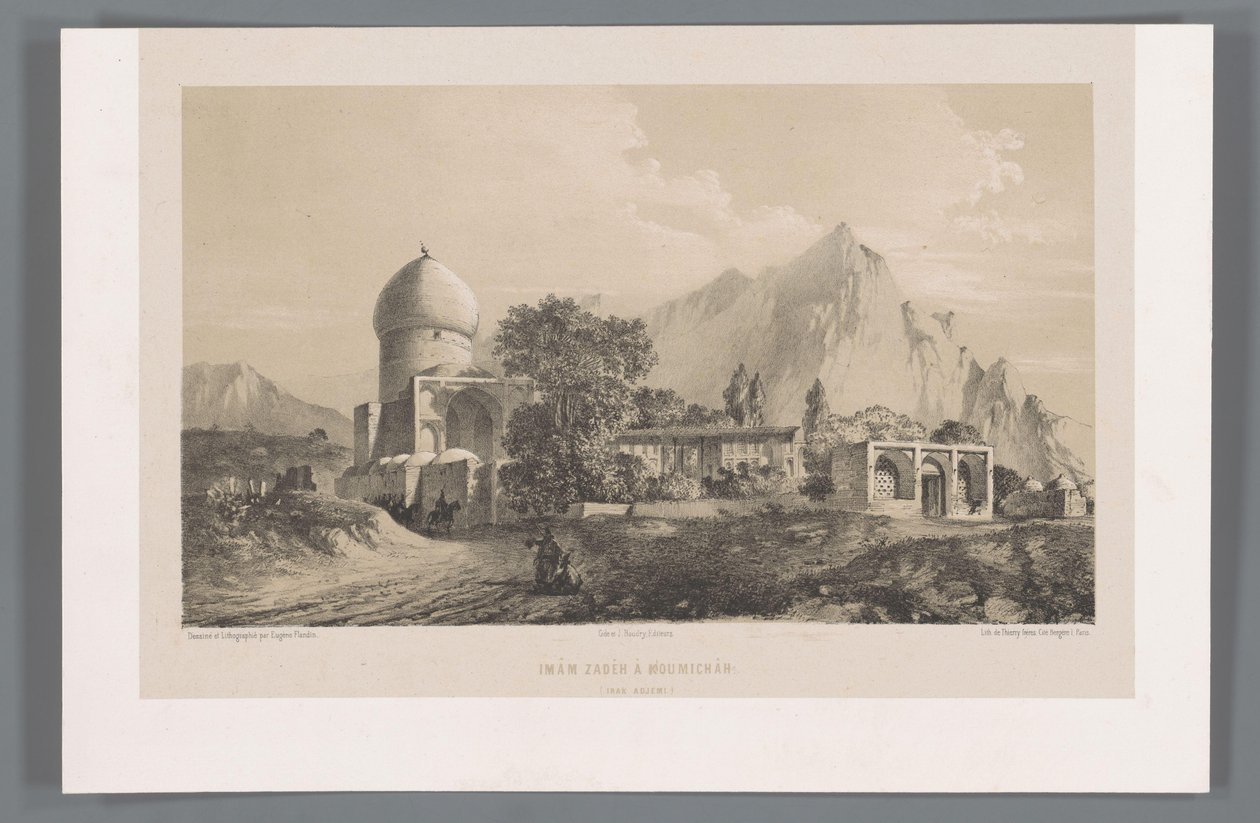 Pohled na Imamzadeh Komijan v Iráku-i Ajam Imâm Zadeh à Koumichâh (Iraq Adjemi) (titul na objektu) Perské krajiny (název série) Perse modern (název série) od Eugene Flandin