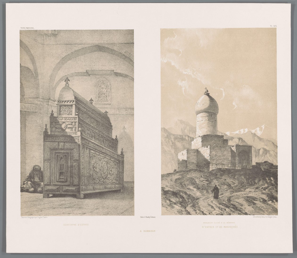 Graftombe van Esther v Mordechai Kenotaph of Esther (název na předmětu) Památník postavený na památku Esther a Mordecaie (titul na předmětu) A Hamadan (název na objektu) Perzische landschappen (název série) Moderní Persie (název série) od Eugene Flandin