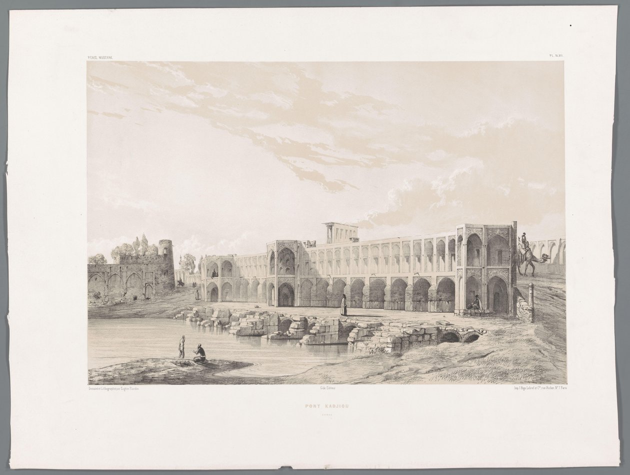 Khaju Bridge nebo Pol-e Khaju v Isfahánu Pont Kadjiou Chiraz (titul na objektu) Perské krajiny (název série) Perse modern (název série) od Eugene Flandin