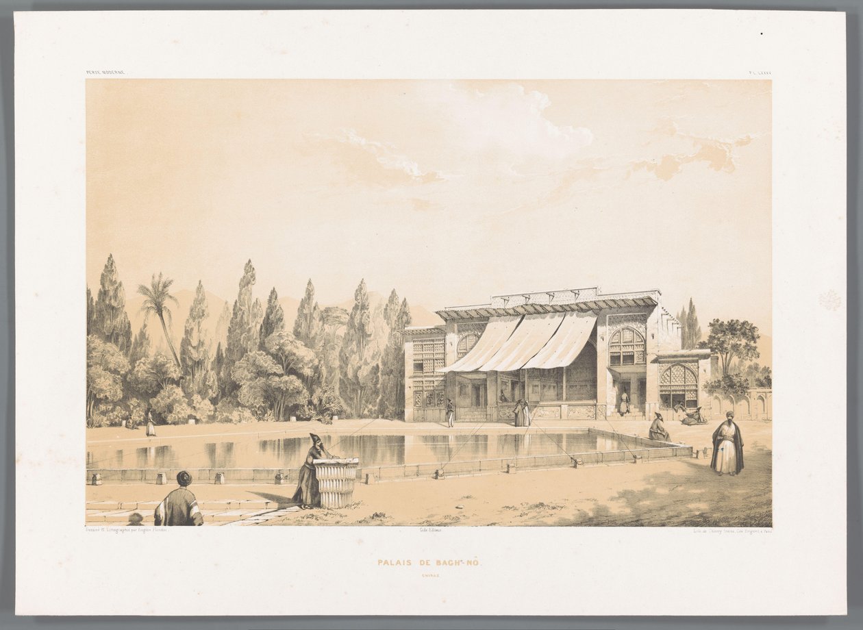 Palác Nou Bagh v Shirazu Palais de Bagh-Nô (název na objektu) Perské krajiny (název série) Perse modern (název série) od Eugene Flandin