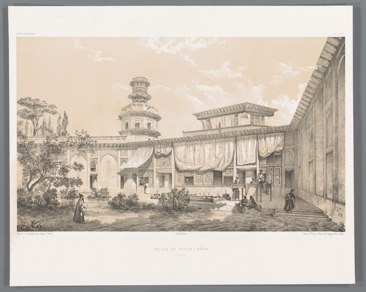Palác Char Bagh v Isfahánu Palais du Tchar-Bach Ispahan (název na objektu) Perské krajiny (název série) Perse modern (název série) od Eugene Flandin