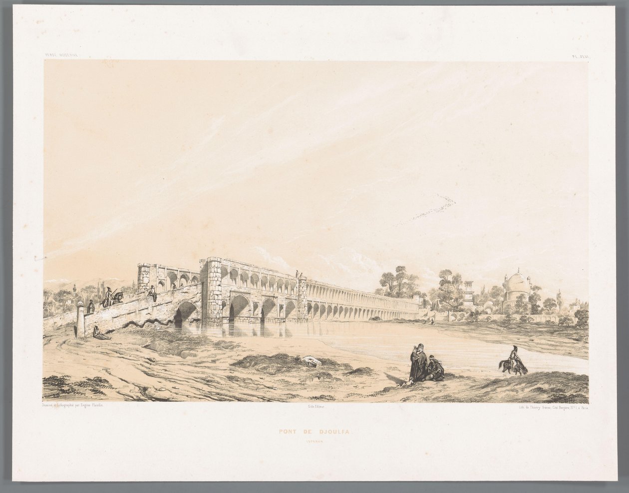 Si-o-se Pol nebo Allahverdi-Khan Bridge v Isfahánu Pont de Djoulfa Ispahan (název na objektu) Perské krajiny (název série) Perse modern (název série) od Eugene Flandin
