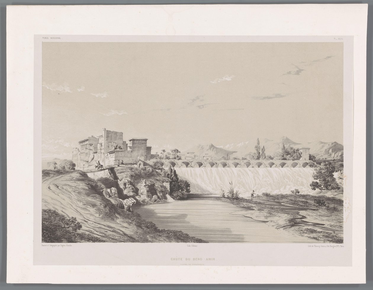 Vodopád Band Amir na pláni Persepolis Chûte du Bend-Amir plaine de Persépolis (název na objektu) Perské krajiny (název série) Perse modern (název série) od Eugene Flandin