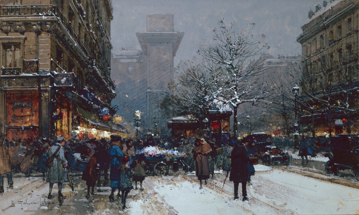 Porte St. Denis, Paříž (černá křída a tělová barva) od Eugene Galien Laloue