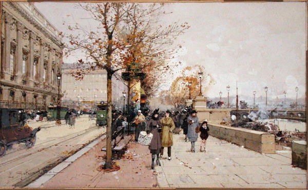 Seina, Paříž (kvaš na papíře) od Eugene Galien Laloue