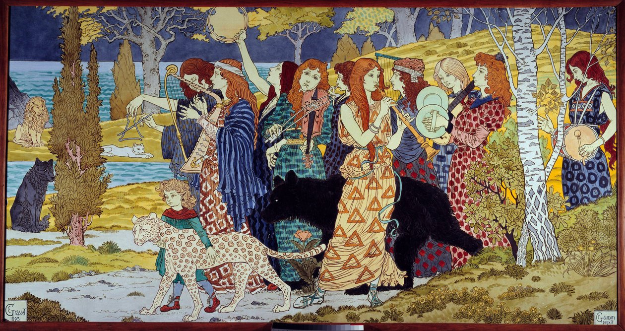 Secese: "" Harmonie"" Hudebníci a zvířata. Lava emaillee Eugene Grasset (1841-1917) 1893 Ne. 1,3x2,45 m Paříž, musee d