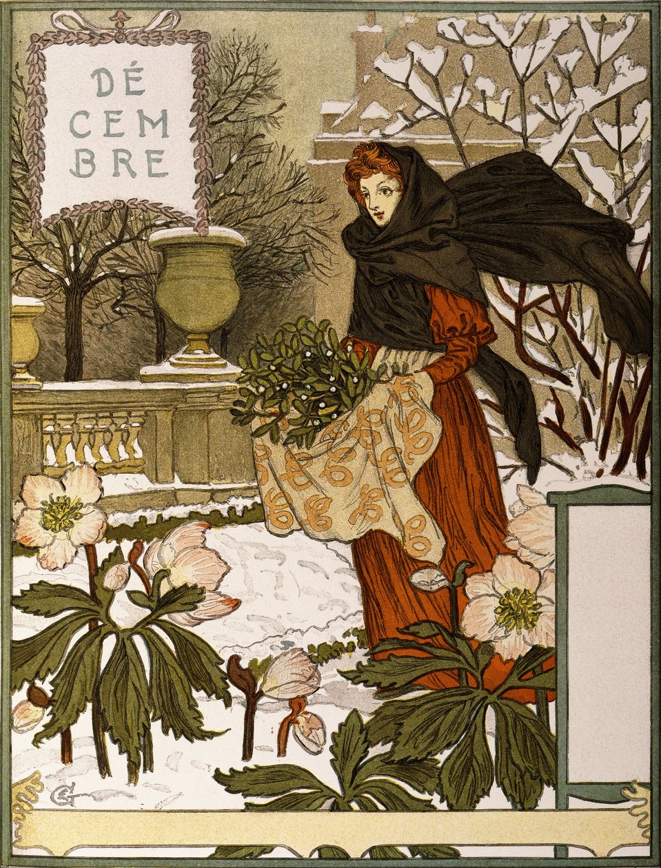 Prosinec, Ilustrace z výtvarného portfolia "Le Mois", 1896 od Eugene Grasset
