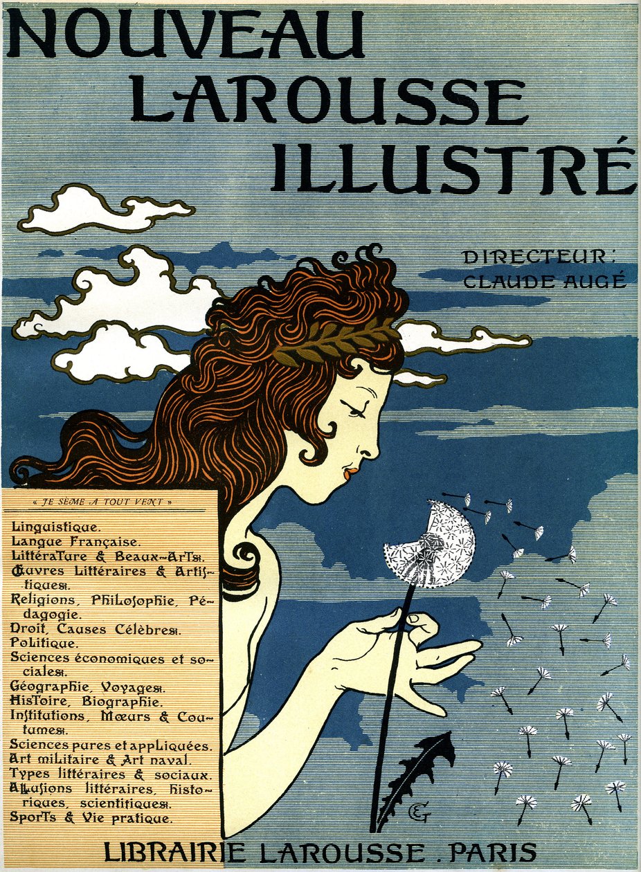 První strana Nouveau Larousse proslulá (slovník v sedmi svazcích vydaný v letech 1897 až 1904 (rytina) od Eugene Grasset