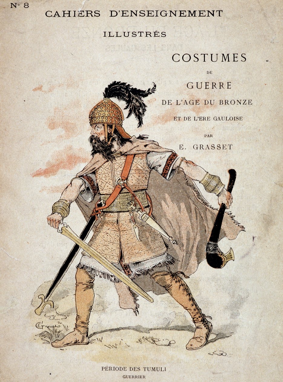 Galský válečník z období Tumuli - v „“Ilustrativních vyučujících Cahiers, válečných kostýmech doby bronzové a galského věku““, ed. Grasset. Ilustrace Eugene Samuel Grasset (1841-1917). od Eugene Grasset