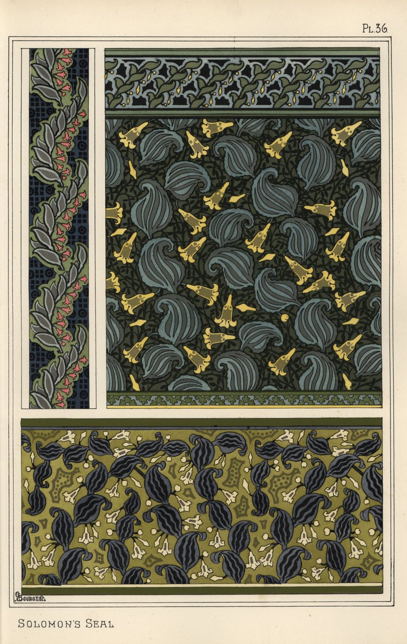 Šalamounova pečeť, Polygonatum multiflorum, jako motiv v tapetách, bordurách a tkaninách od Eugene Grasset