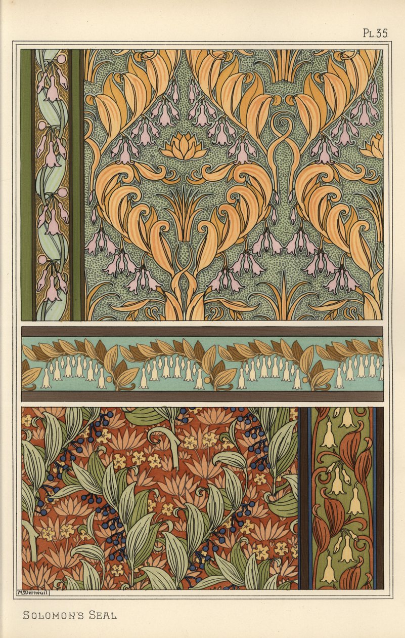 Šalamounova pečeť, Polygonatum multiflorum, jako motiv v tapetách, bordurách a tkaninách od Eugene Grasset