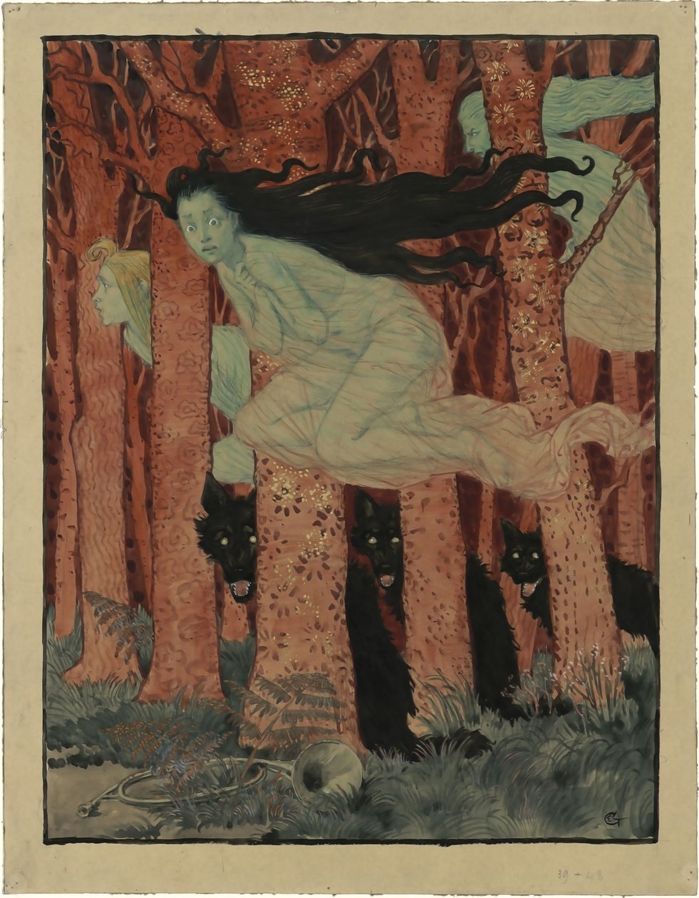 Tři ženy a tři vlci Tři ženy a tři vlci, cca 1892. od Eugene Grasset