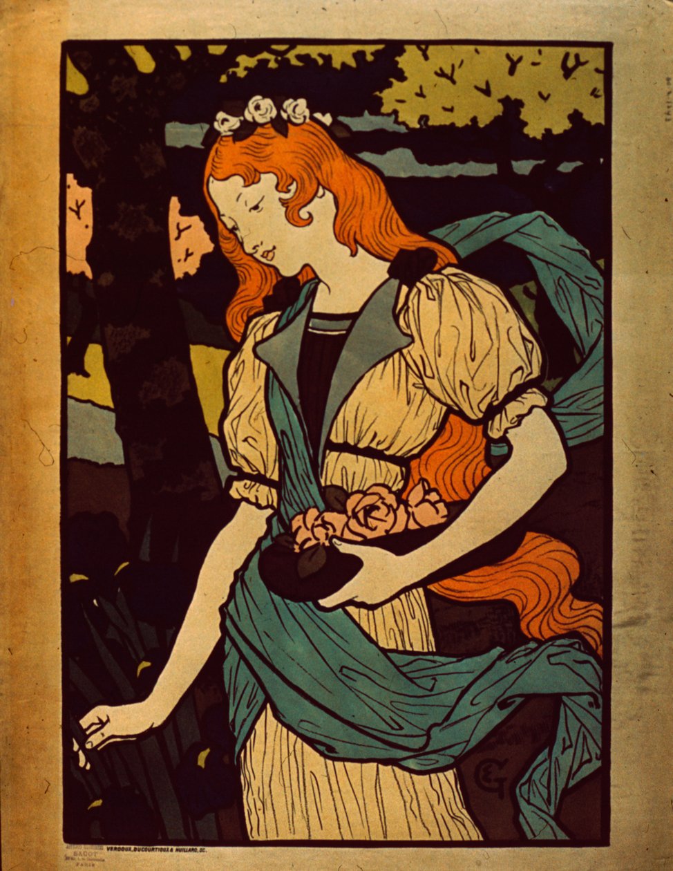 Žena trhající květiny, 1917 od Eugene Grasset