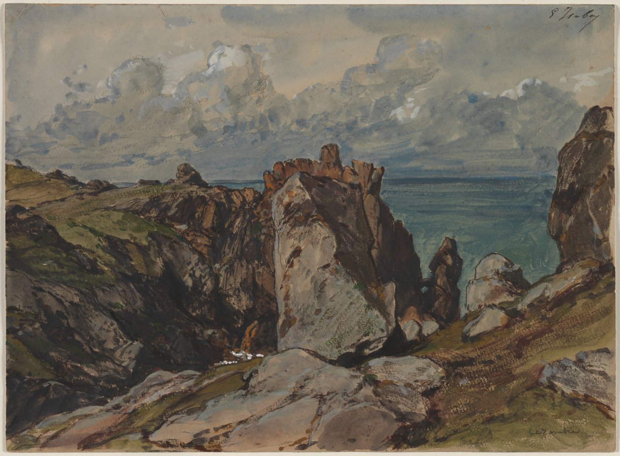 Cliffs by the Sea v Cézembre, Bretaň, c. 1830. od Eugene Isabey