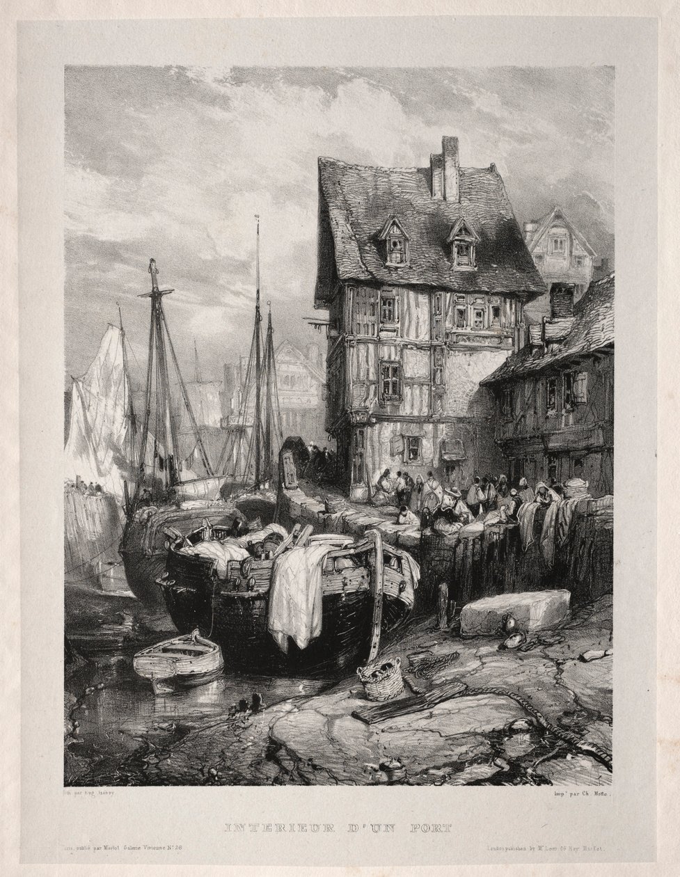 Six Marines: Intérieur dun port, 1833. od Eugene Isabey