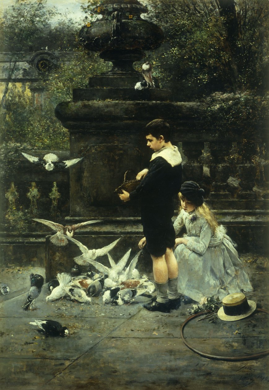 Feeding the Pigeons, 1887 od Eugene Joors