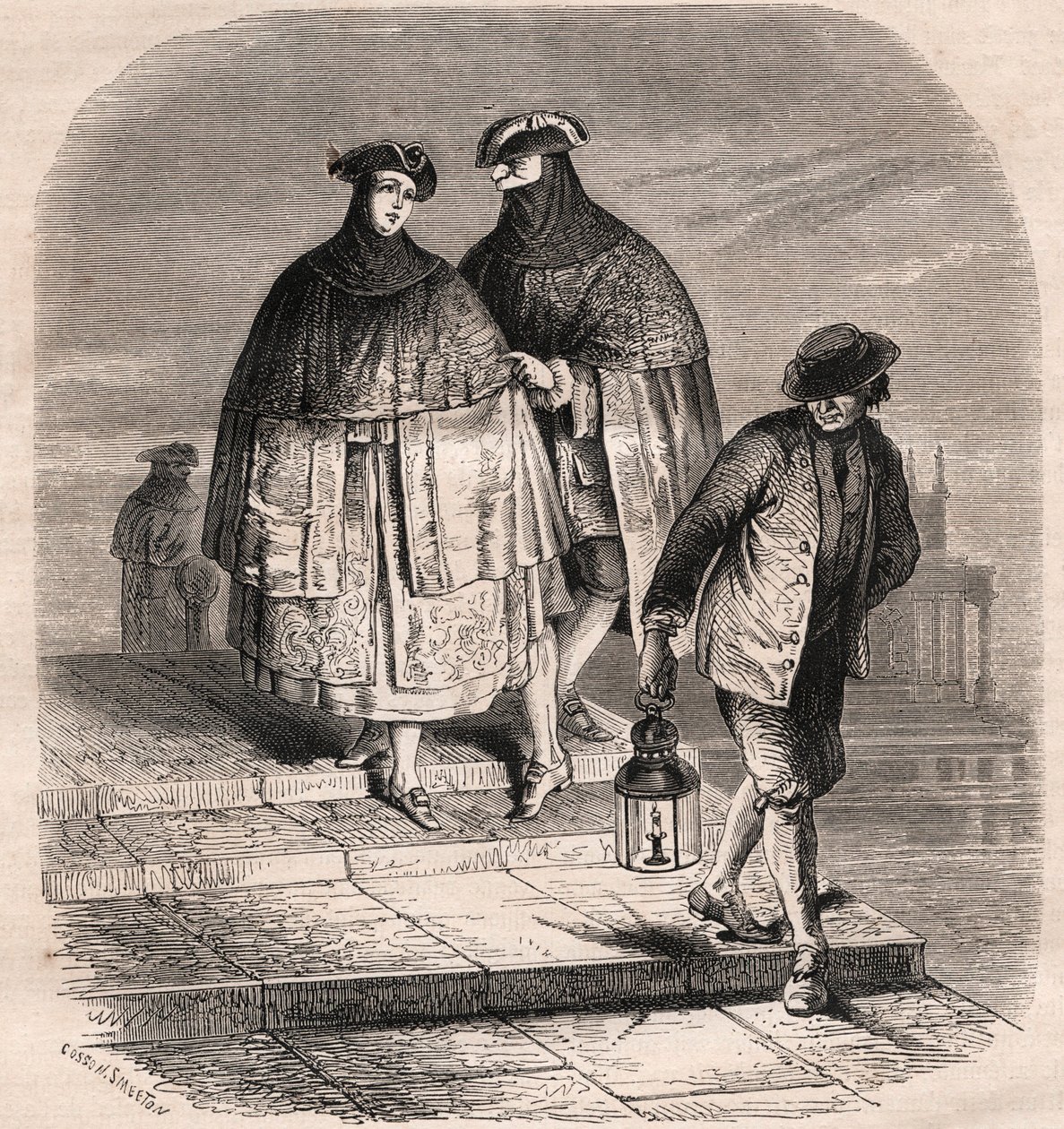 Dveře s lucernou v Benátkách v 18. století - Viollat kresba od Gaetana Zompiniho (1700-1778) - Metiers of Venice od Eugene Joseph (after) Viollat
