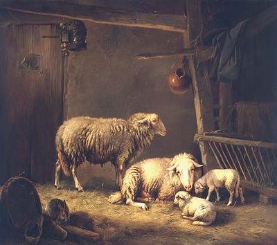 Ovce ve stodole od Eugene Joseph Verboeckhoven