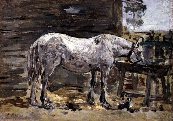 A Horse Drinking, cca 1885-90 (olej na panelu) od Eugene Louis Boudin