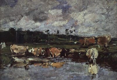 Zvířata v rybníku. c.1881-88 od Eugene Louis Boudin