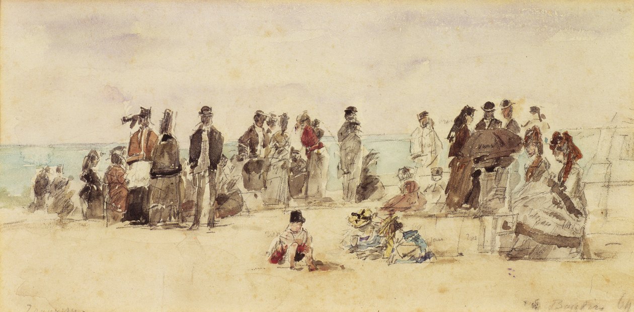 Beach Scene, 1864 (pero, inkoust a wc na papíře) od Eugene Louis Boudin