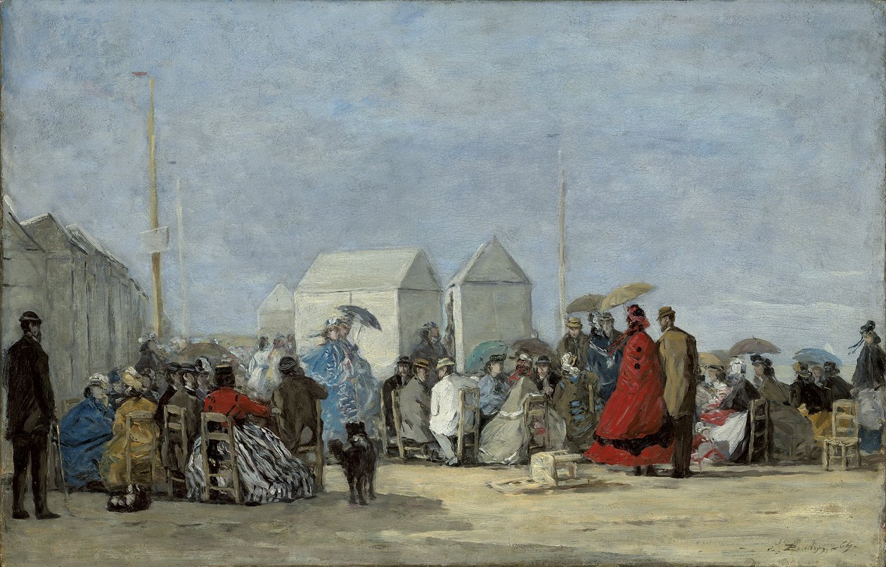 Plážová scéna v Trouville; Plážová scéna v Trouville, 1864 od Eugene Louis Boudin