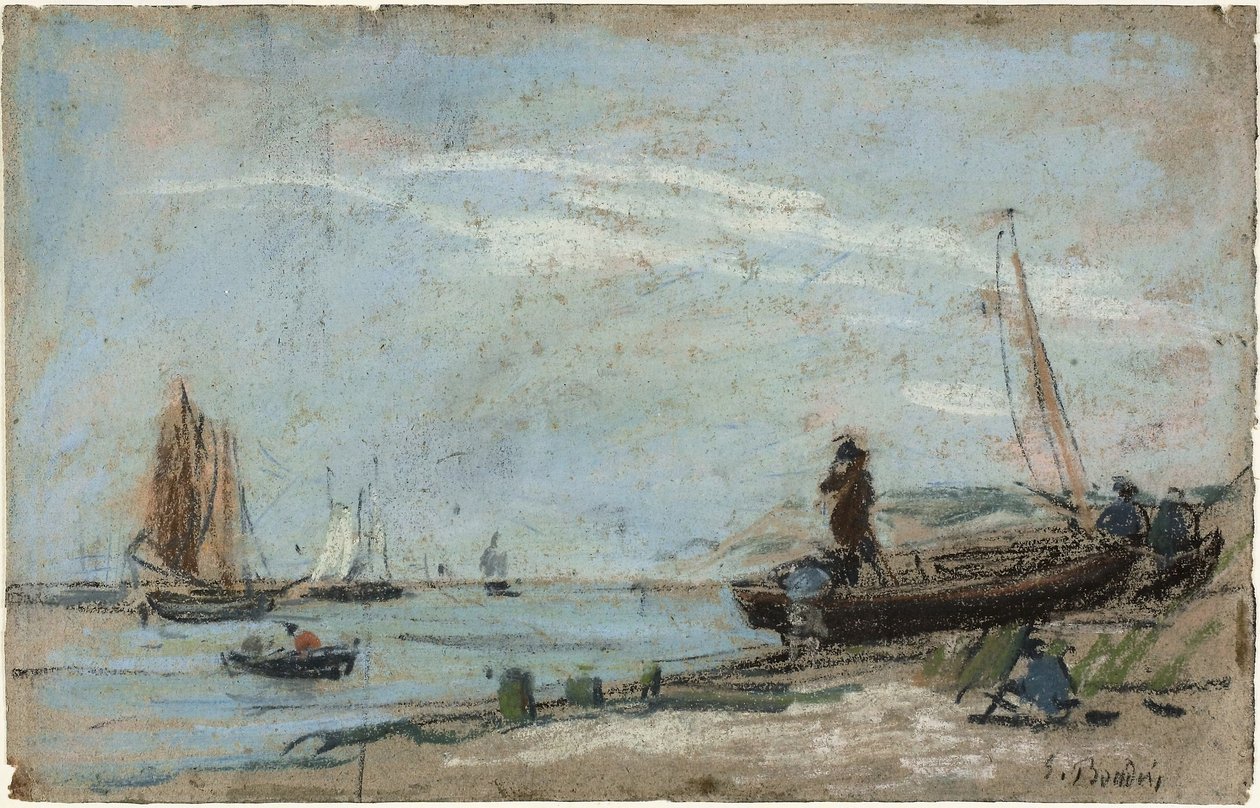 Pláž s rybářskými čluny a dřevěným uhlím od Eugene Louis Boudin