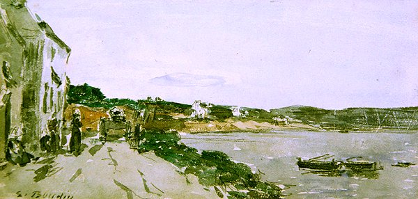 Pobřežní scéna (akvarel a černá křída na papíře) od Eugene Louis Boudin