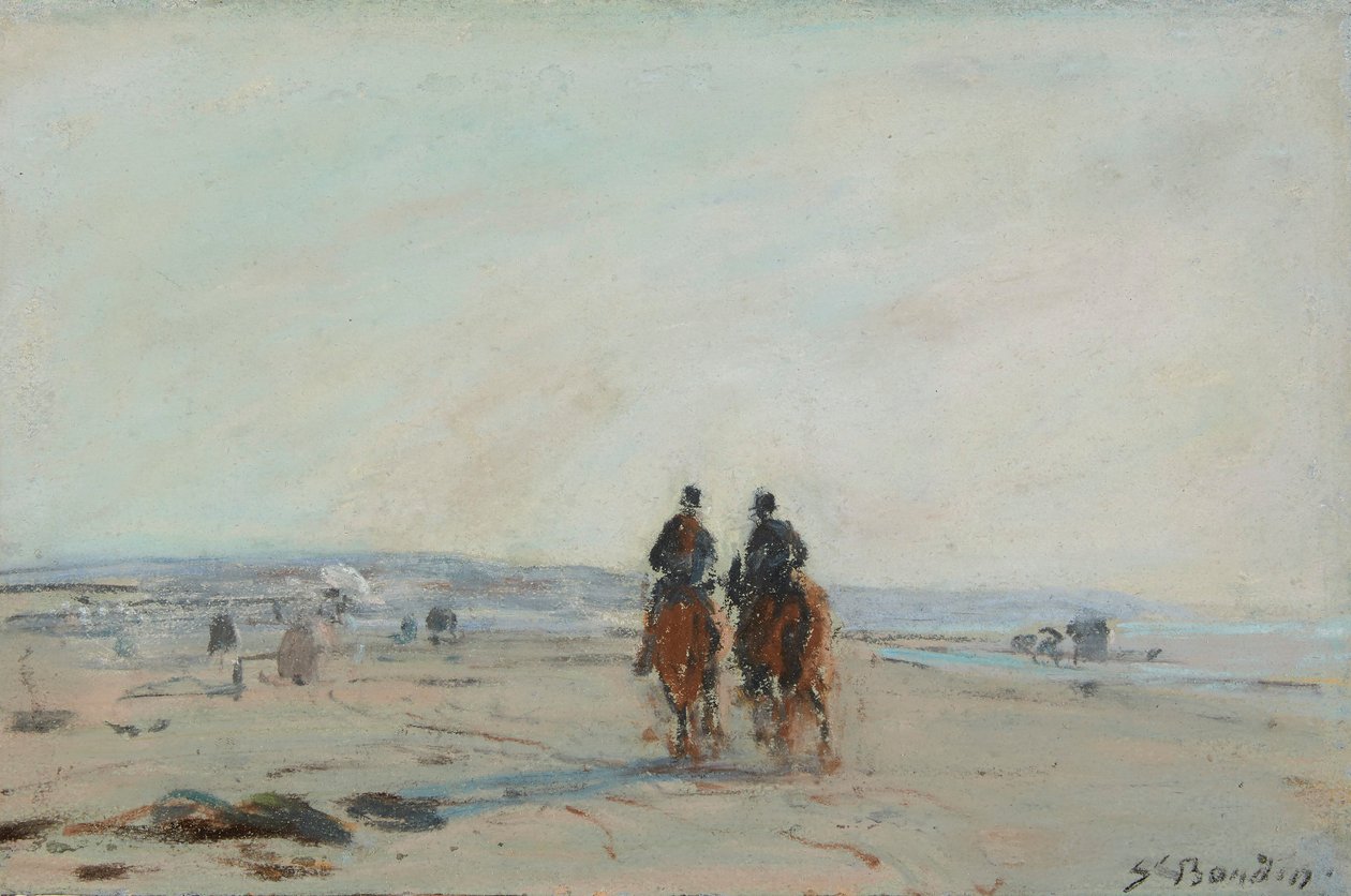 Dva jezdci na pláži, c.1864-68 (pastel na papíře položený na papíře) od Eugene Louis Boudin