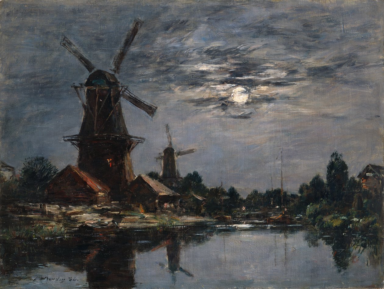 Holandské větrné mlýny od Eugene Louis Boudin