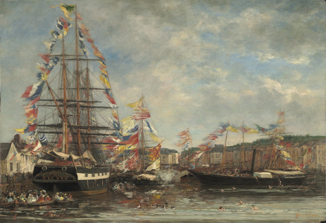 Festival v přístavu Honfleur, 1858 (olej na dřevě) od Eugene Louis Boudin