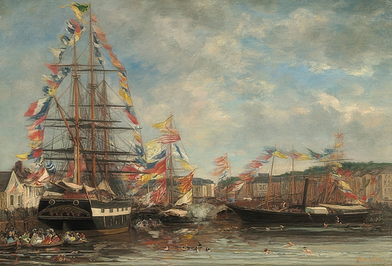 Festivalový den v přístavu Honfleur. 1858 od Eugene Louis Boudin