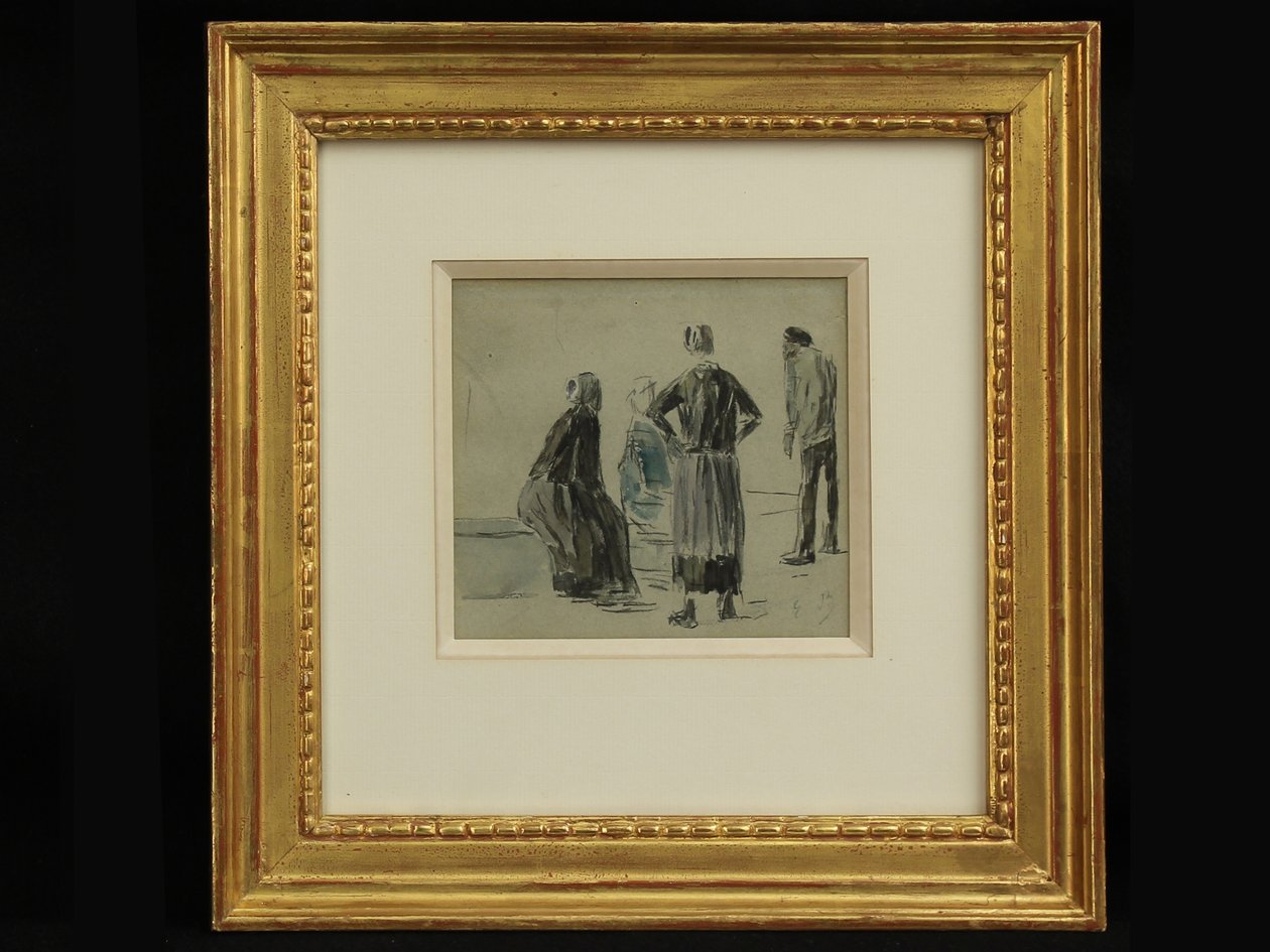 Figurky na pláži, cca 1860 (conte & akvarel na papíře) od Eugene Louis Boudin