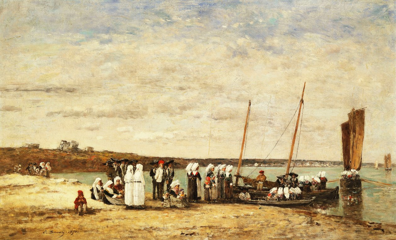 Rybářky vyloďující se z Plougastelu, 1870 od Eugene Louis Boudin
