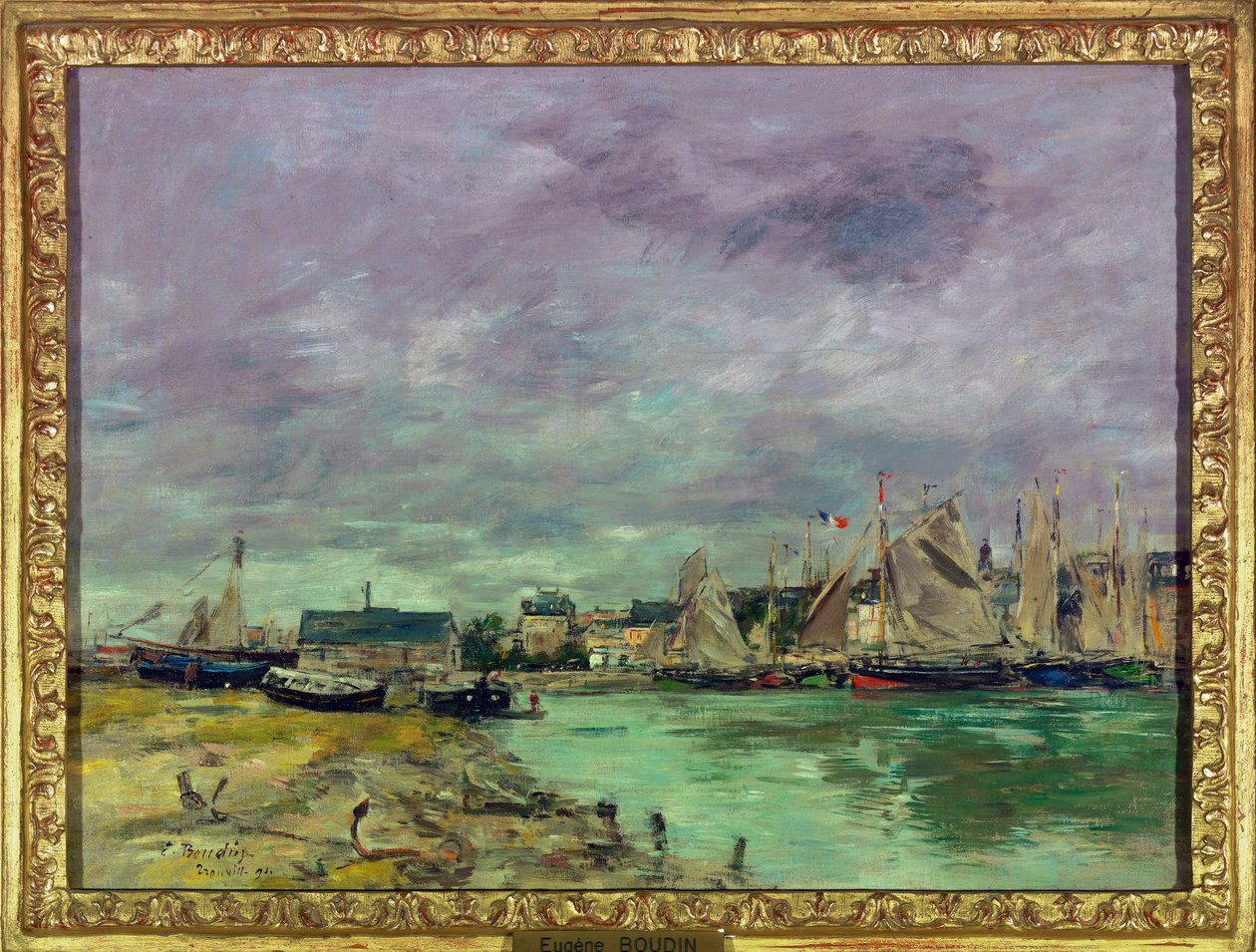 Přístav Trouville (Trouville-sur-Mer), Calvados Malba Eugena Louise Boudina (1824-1898) 1891 Rozměr 0,41 x 0,55 m Pařížské muzeum Louvre Povinná zmínka: Dar Helene a Victora Lyona od Eugene Louis Boudin